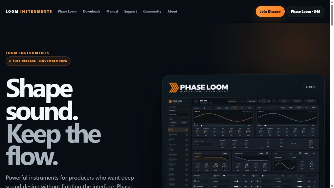 Loom Instruments live website homepage